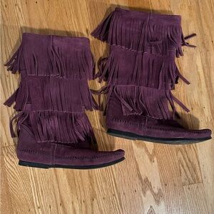 Fringed Suede Women's Boots - Purple